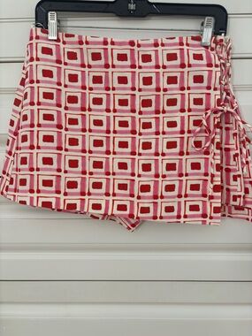Zara Pink and Red Geometric Wrap Mini Skirt
